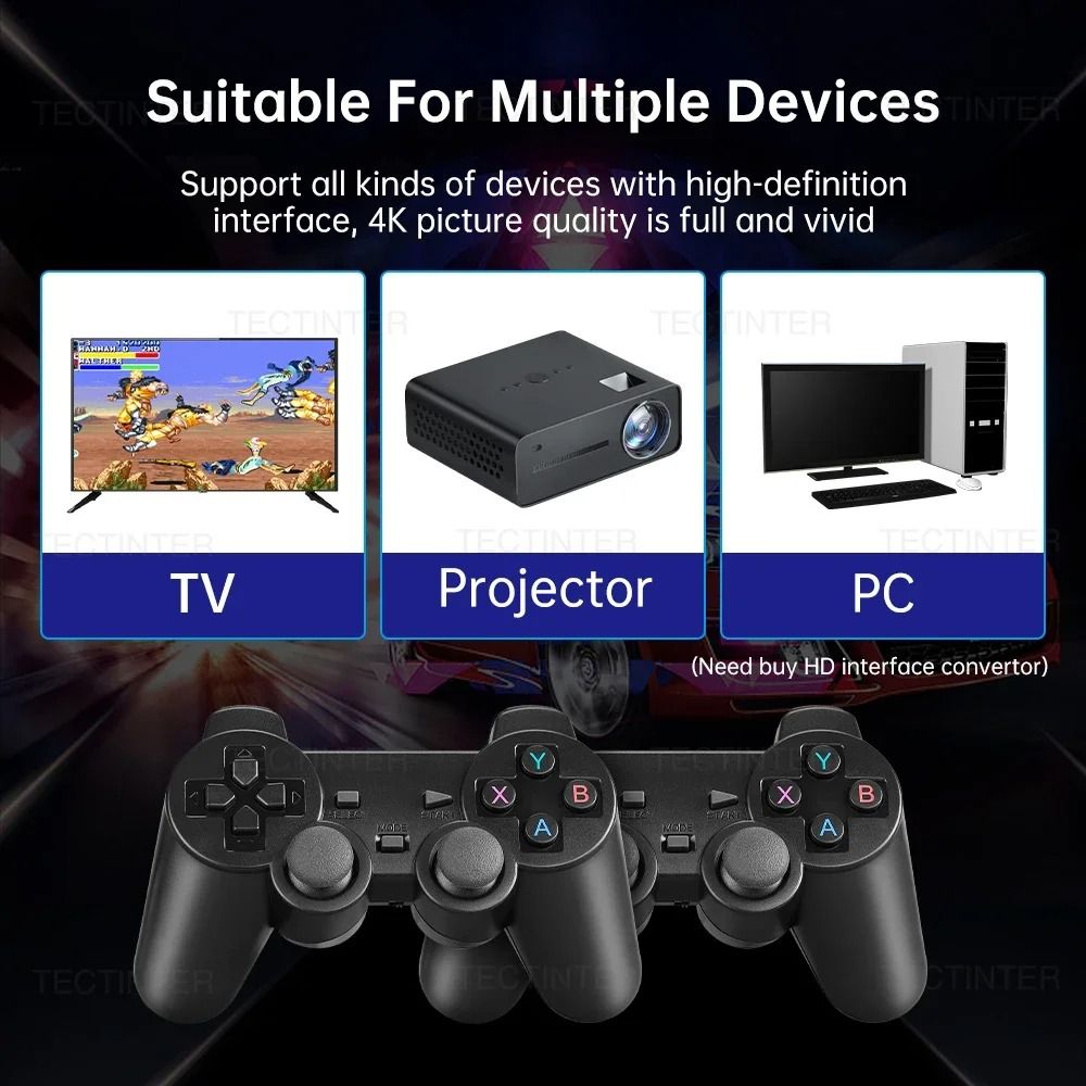 Retro Video Game Console Built-in 20000+ Games Handheld Game Player 64G 4K TV Game Stick 2.4G Wireless Controller Gamepad