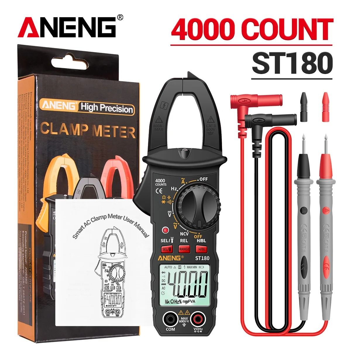 ANENG Digital Clamp Meter AC Current 4000 Counts Multimeter Ammeter Voltage Tester Car Amp Hz Capacitance NCV Ohm Test