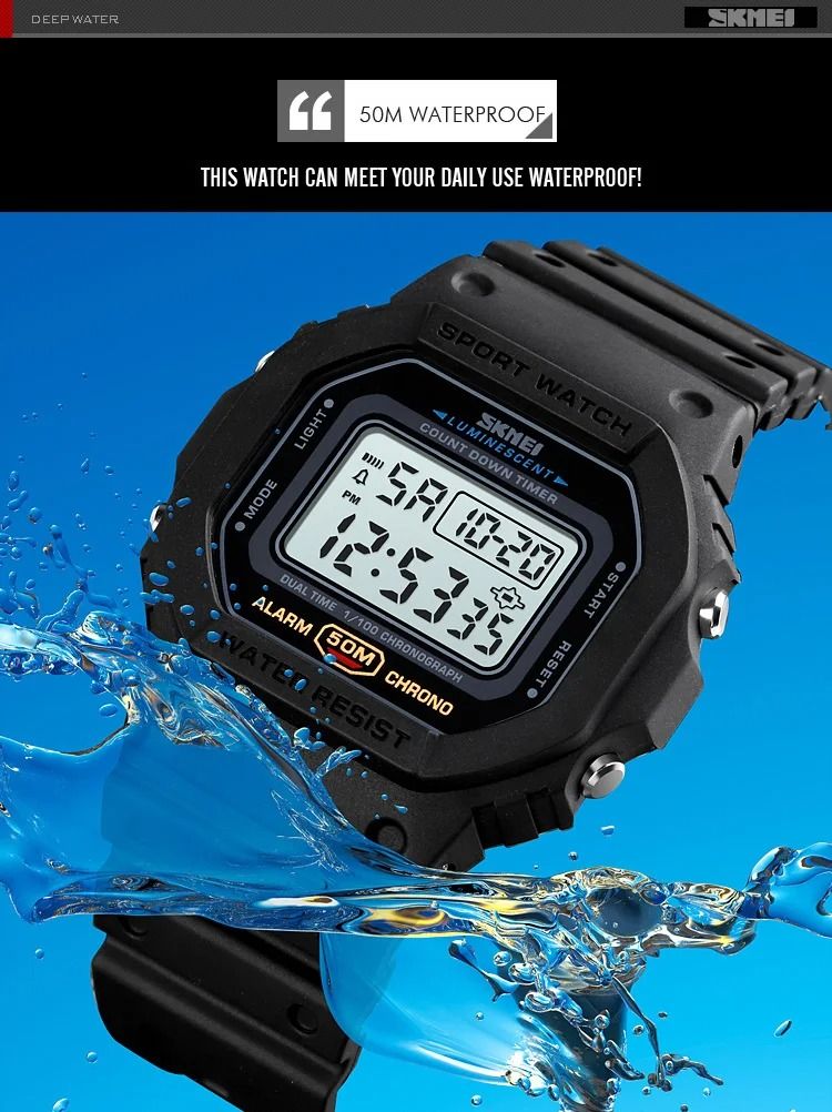 SKMEI 1628 Military Digital Watch for Men Sports Waterproof Shockproof Mens Wristwatches LED Didplay Alarm Clock