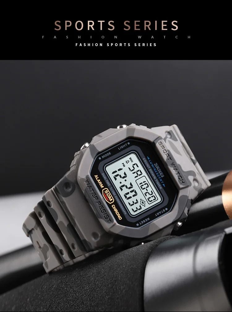 SKMEI 1628 Military Digital Watch for Men Sports Waterproof Shockproof Mens Wristwatches LED Didplay Alarm Clock