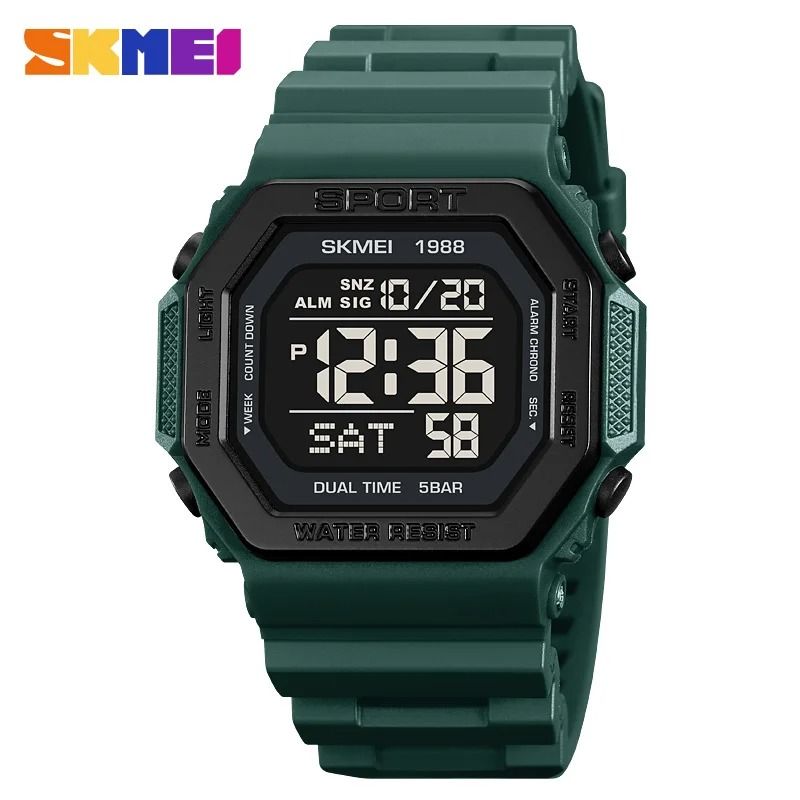 SKMEI 1988 Digital Sport Watch for Men LED Display Military Countdown Military Wristwatches Waterproof Mens