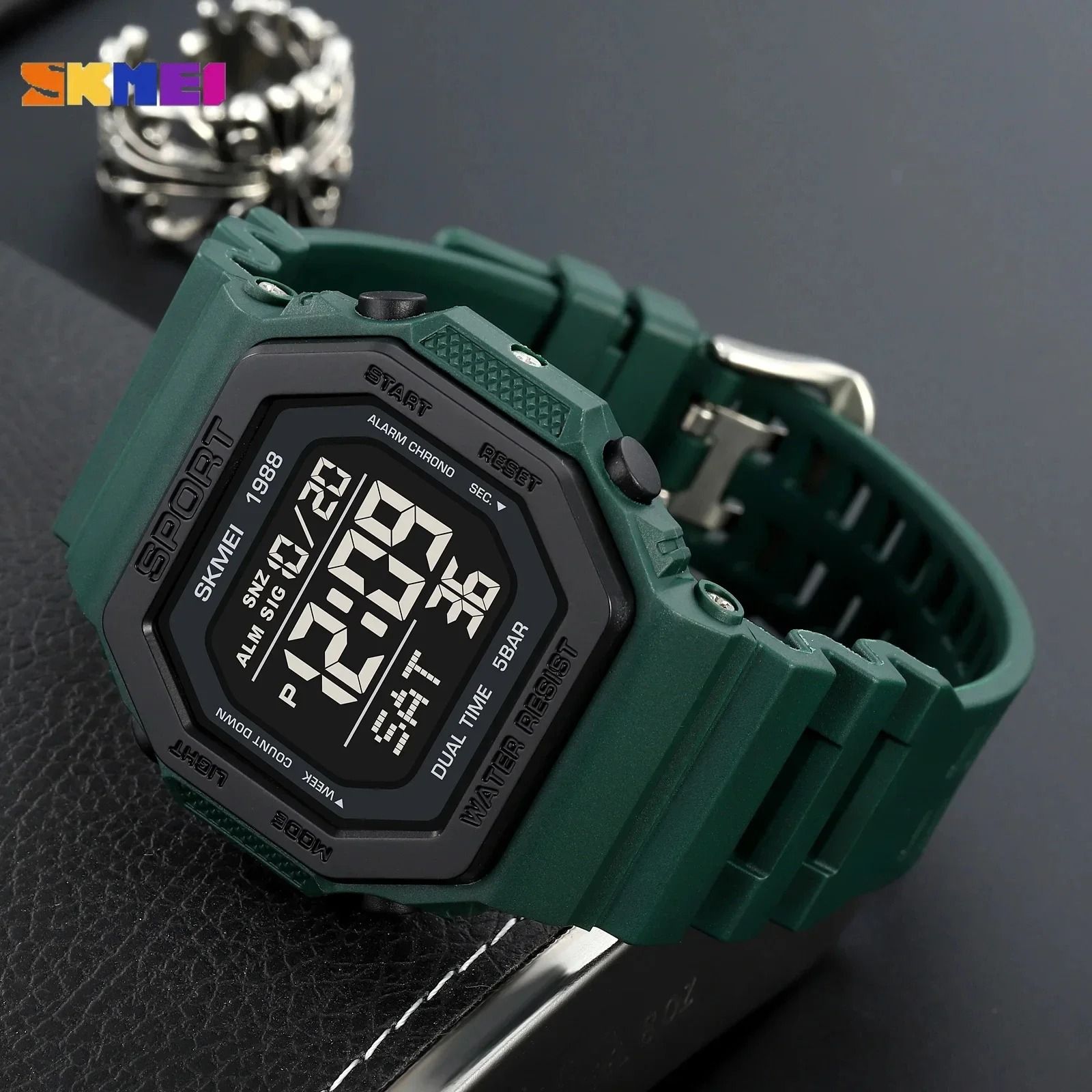 SKMEI 1988 Digital Sport Watch for Men LED Display Military Countdown Military Wristwatches Waterproof Mens