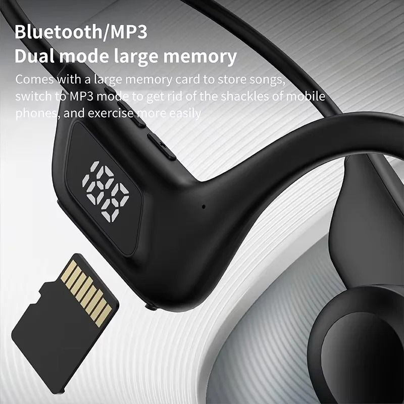 Bone Conduction Headphones Bluetooth Earphones Waterproof  Earphones Sports Earphones Ear Hook Wireless Headset Bass Hifi Stereo With LED Display Support Memory Card
