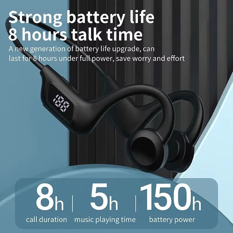 Bone Conduction Headphones Bluetooth Earphones Waterproof  Earphones Sports Earphones Ear Hook Wireless Headset Bass Hifi Stereo With LED Display Support Memory Card