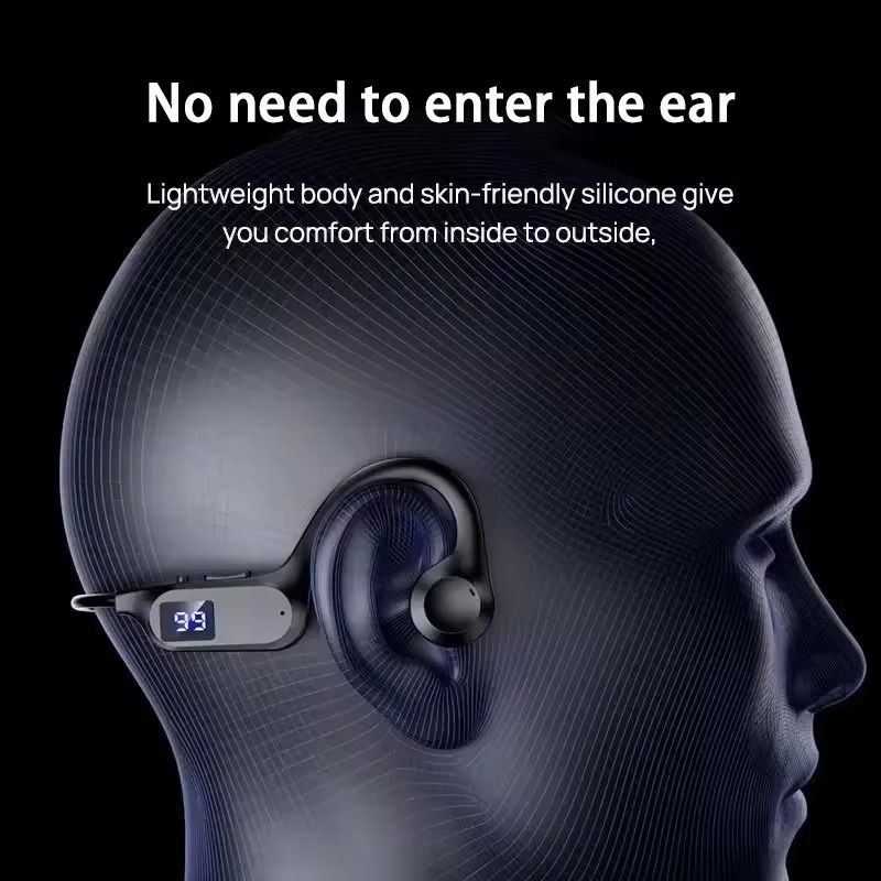 Bone Conduction Headphones Bluetooth Earphones Waterproof  Earphones Sports Earphones Ear Hook Wireless Headset Bass Hifi Stereo With LED Display Support Memory Card