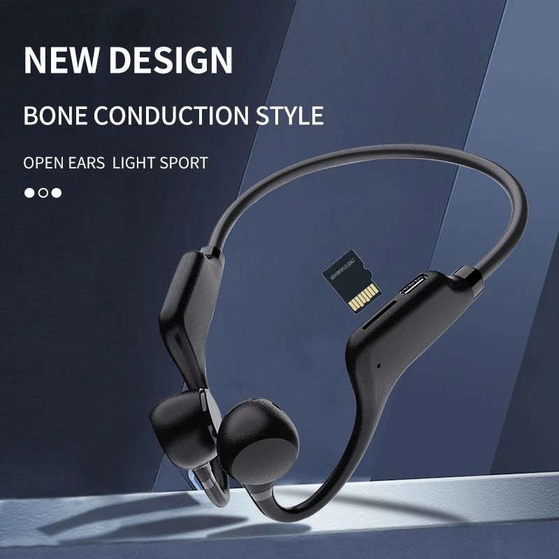 Bone Conduction Headphones Bluetooth Earphones Waterproof  Earphones Sports Earphones Ear Hook Wireless Headset Bass Hifi Stereo With LED Display Support Memory Card
