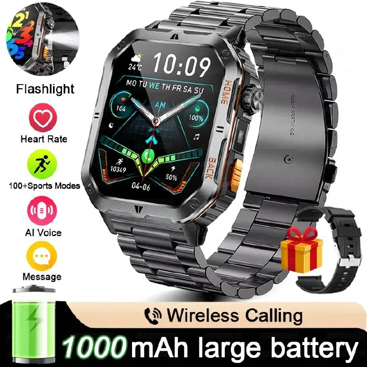 New 2026 Smart Watches 1000mAh Battery Outdoor Sports Smart Watch 2.01 inch HD Screen LED Flashlight Bluetooth Talking SmartWatches For Men Women
