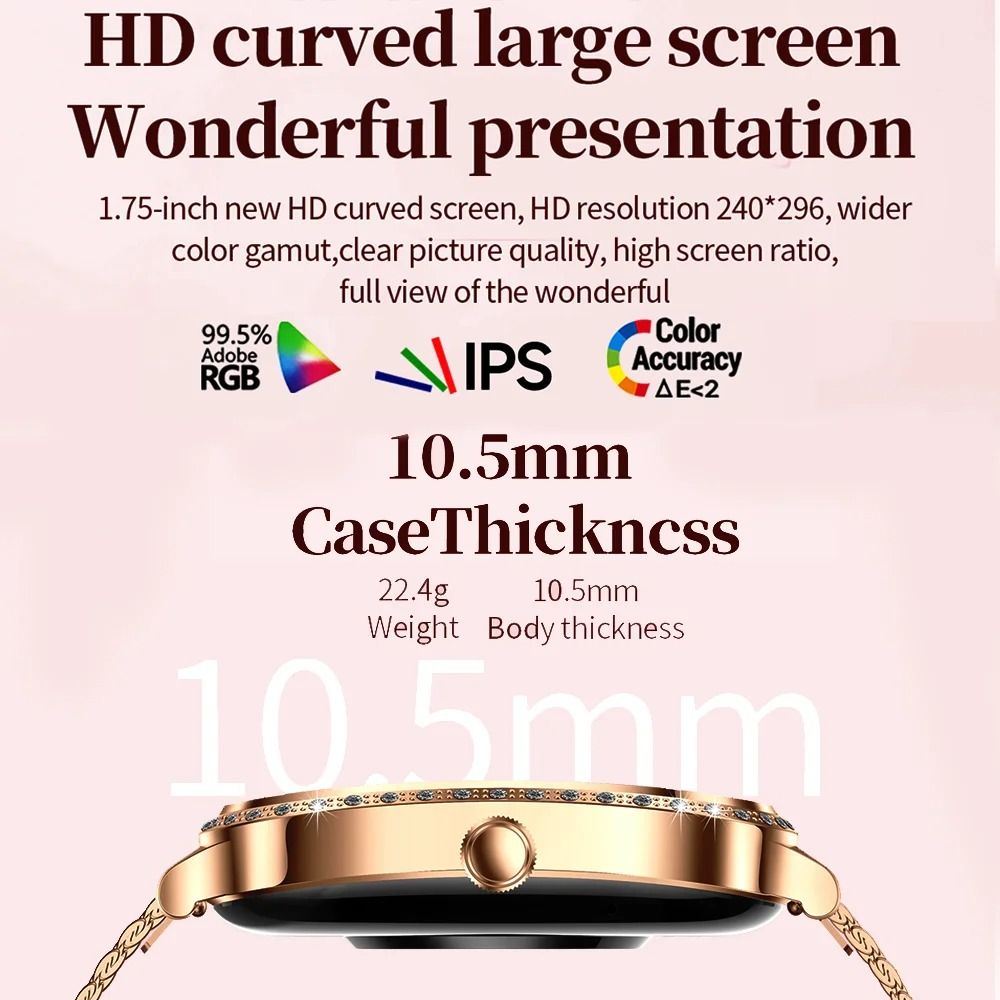 2026 New Steel Smart Watches Women 1.75" HD Display Heart Rate Sport Fitness IP68 Waterproof BT Call Smartwatches For Lady Gift