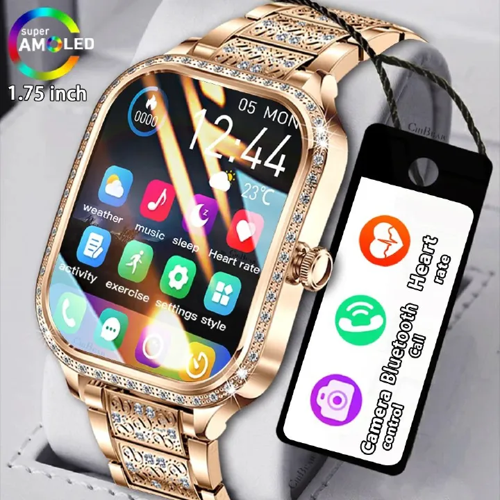 2026 New Steel Smart Watches Women 1.75" HD Display Heart Rate Sport Fitness IP68 Waterproof BT Call Smartwatches For Lady Gift