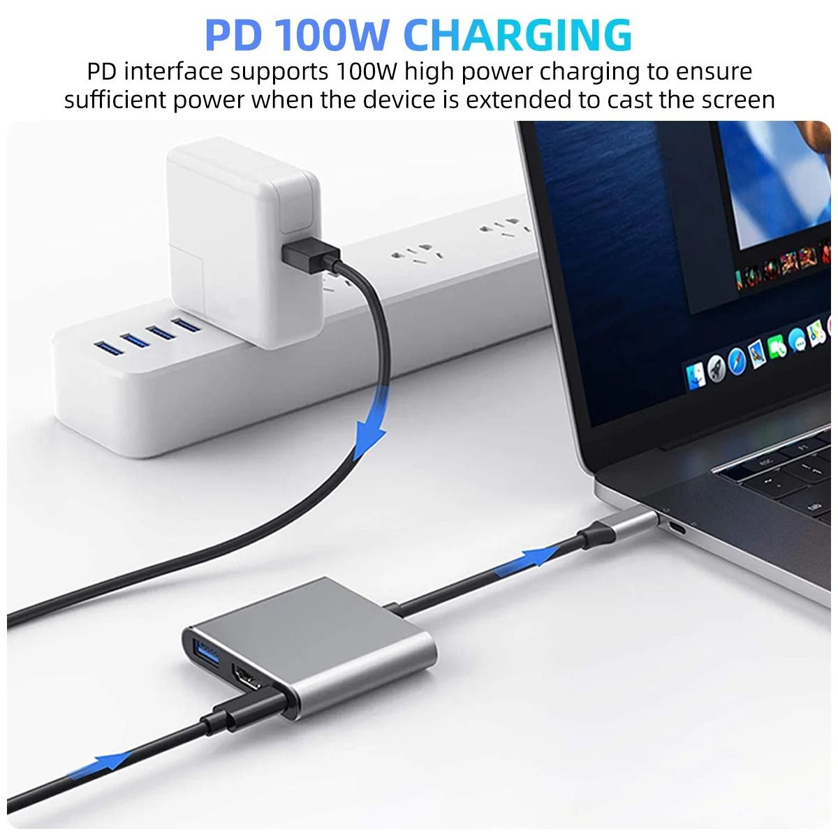 3 in 1 Usb Hub USB C to HDMI-compatible Splitter HUB Type-c to HDMI-compatible USB3.0 Docking Station For Macbook Air Converter