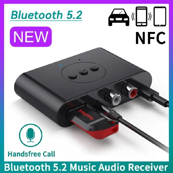New Update Bluetooth 5.3 Audio Receiver NFC U Flash Disk RCA 3.5mm AUX USB Stereo Music Wireless Adapter With Mic For Car Kit Speaker Amplifier Home Use