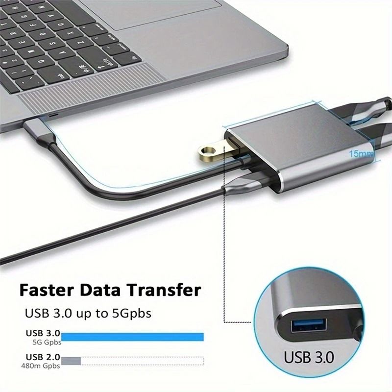 4 in 1 USB C Hub Multiport Adapter Docking Station Type C to 4K HDTV HDMI VGA 100W PD Fast Charge Splitter for  Laptop
