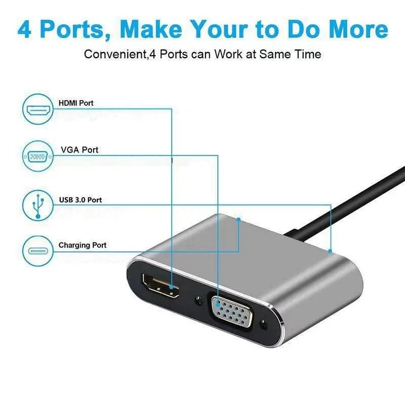 4 in 1 USB C Hub Multiport Adapter Docking Station Type C to 4K HDTV HDMI VGA 100W PD Fast Charge Splitter for  Laptop