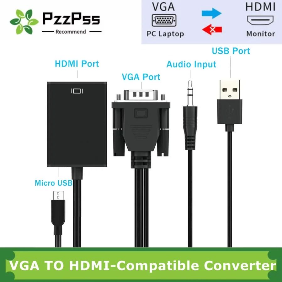 VGA to HDMI-compatible Converter Cable Full HD 1080P VGA to HDMI Cable Adapter With Audio Output for PC Laptop HDTV Projector
