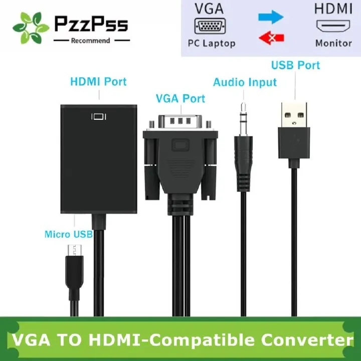 VGA to HDMI-compatible Converter Cable Full HD 1080P VGA to HDMI Cable Adapter With Audio Output for PC Laptop HDTV Projector