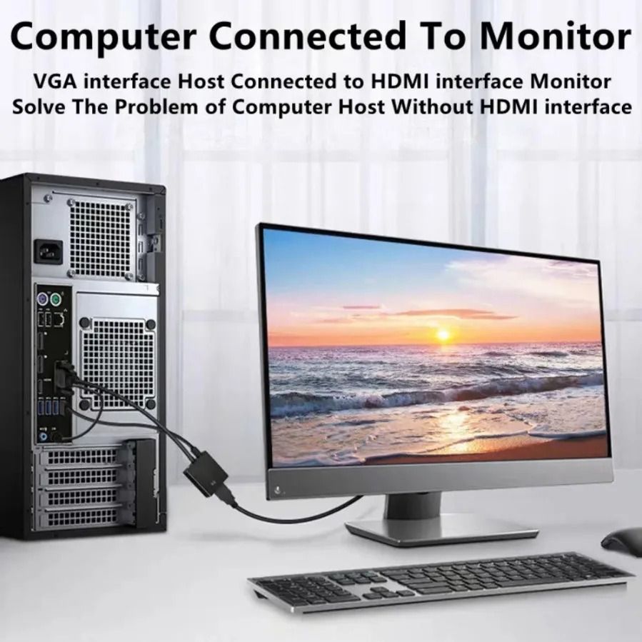 VGA to HDMI-compatible Converter Cable Full HD 1080P VGA to HDMI Cable Adapter With Audio Output for PC Laptop HDTV Projector