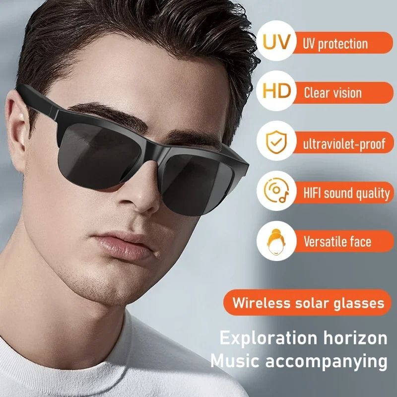 New Smart Glasses Bluetooth V5.3 Sunglasses Glasses Call Outdoor Sports Headphones HIFI Black Technology Anti-touch UV For Men And Women