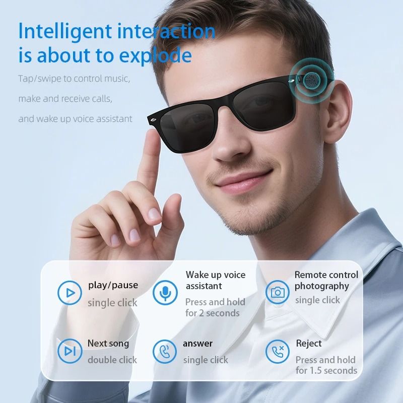 New AI Translation Smart Glasses Bluetooth Call Headphones UV Protective Lenses Connected Bezel Outdoor Sports Sunglasses