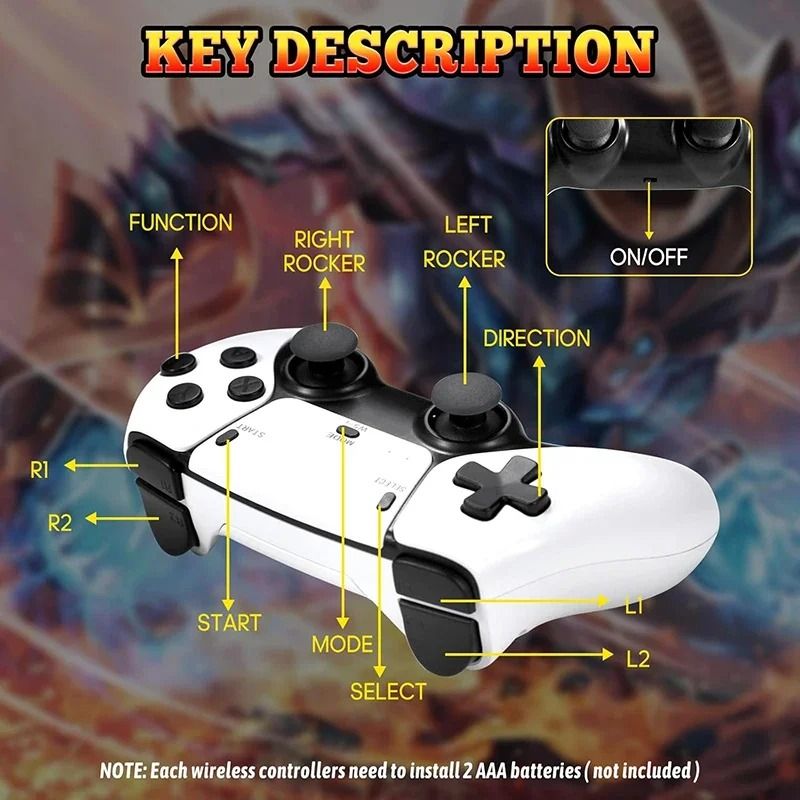 New 4K TV Game Stick 64GB Built-in 30000+ Retro Games Console with Wireless Gamepads Supports 20+ Simulators For HD TV Gaming