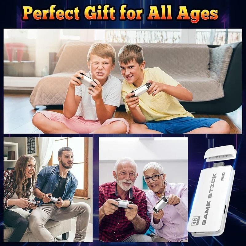 New 4K TV Game Stick 64GB Built-in 30000+ Retro Games Console with Wireless Gamepads Supports 20+ Simulators For HD TV Gaming