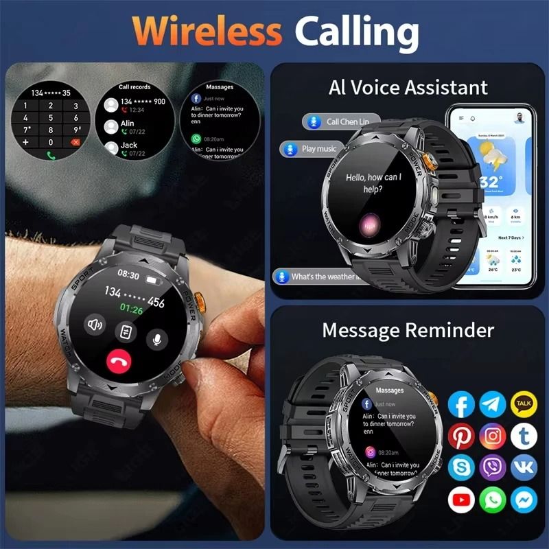 LiGe 2026 New 1000mAh Super Capacity Battery Adult Men Smart Watches 1.7-inch Large Screen Bluetooth Call IP68 Waterproof SmartWatches Sports