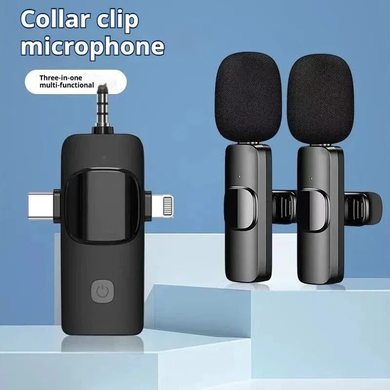 2PCS Professional Dual Bluetooth Wireless 3.5mm Lavalier Lapel Microphone Type-C Omnidirectional Condenser Mic For Andriod iPhone Smartphone Camera Speaker Recording Mic for Youtube