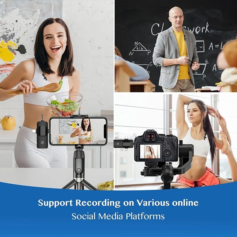 2PCS Professional Dual Bluetooth Wireless 3.5mm Lavalier Lapel Microphone Type-C Omnidirectional Condenser Mic For Andriod iPhone Smartphone Camera Speaker Recording Mic for Youtube