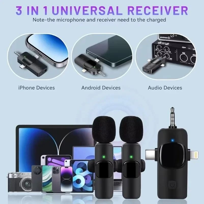 2PCS Professional Dual Bluetooth Wireless 3.5mm Lavalier Lapel Microphone Type-C Omnidirectional Condenser Mic For Andriod iPhone Smartphone Camera Speaker Recording Mic for Youtube