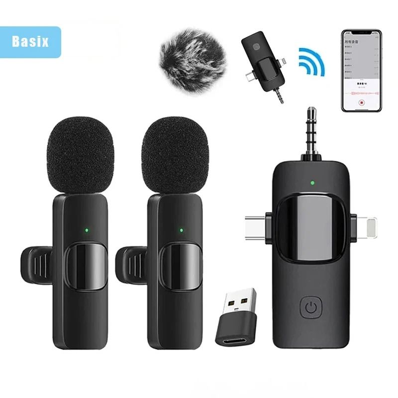 2PCS Professional Dual Bluetooth Wireless 3.5mm Lavalier Lapel Microphone Type-C Omnidirectional Condenser Mic For Andriod iPhone Smartphone Camera Speaker Recording Mic for Youtube
