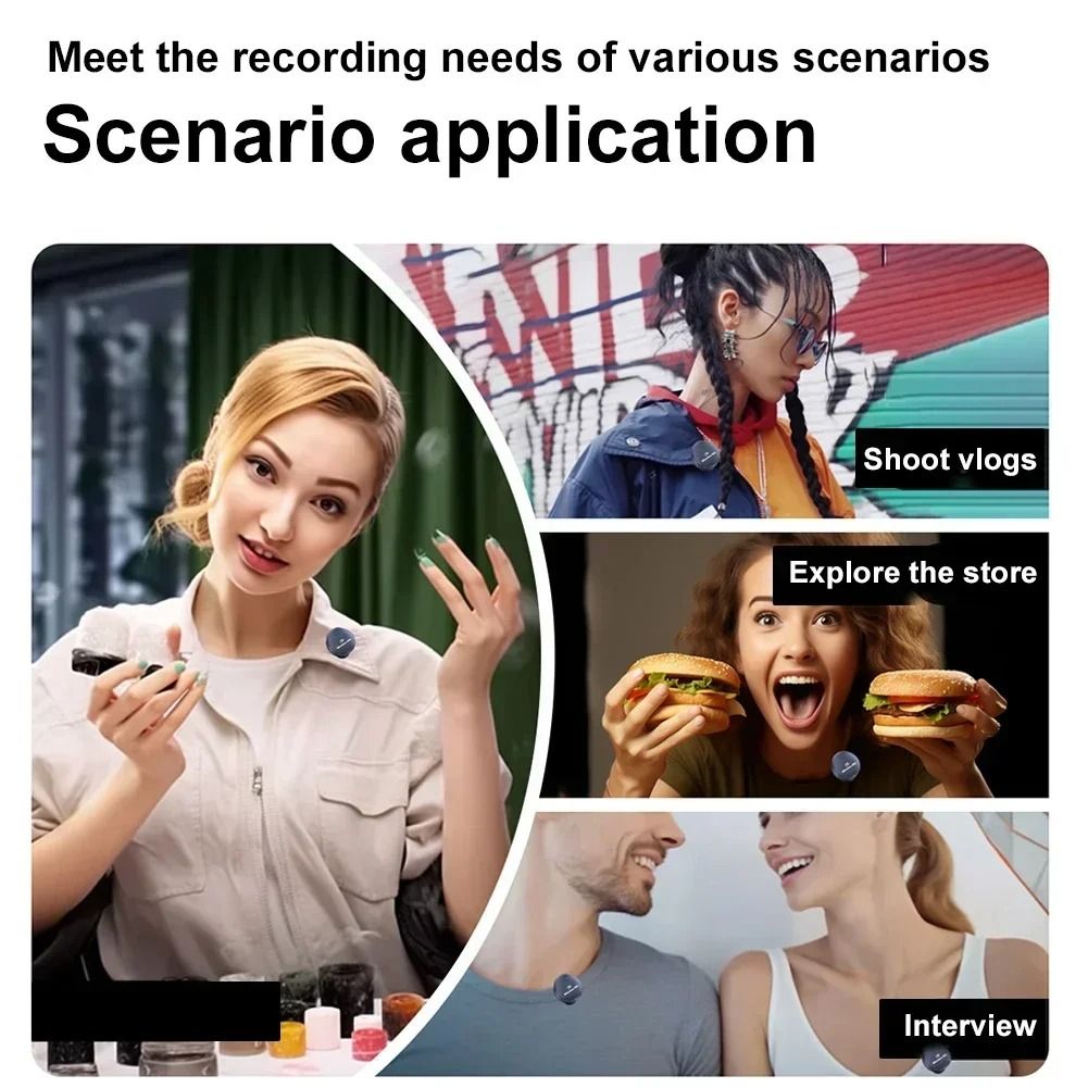 2pcs/set Wireless Magnetic Button Collar Microphone 164ft Range Lapel Mic 40H Battery Lavalier Mic with Charging Case for Video Recording With Power Bank