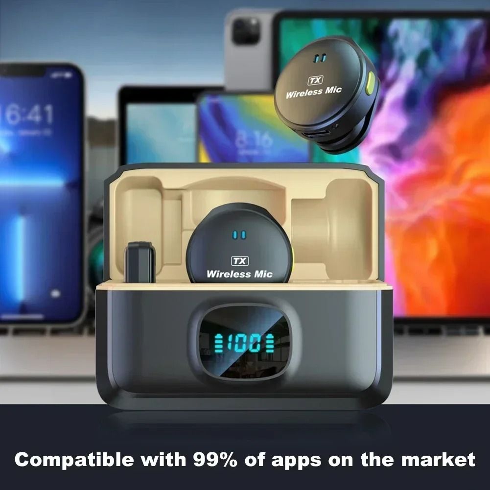 2pcs/set Wireless Magnetic Button Collar Microphone 164ft Range Lapel Mic 40H Battery Lavalier Mic with Charging Case for Video Recording With Power Bank