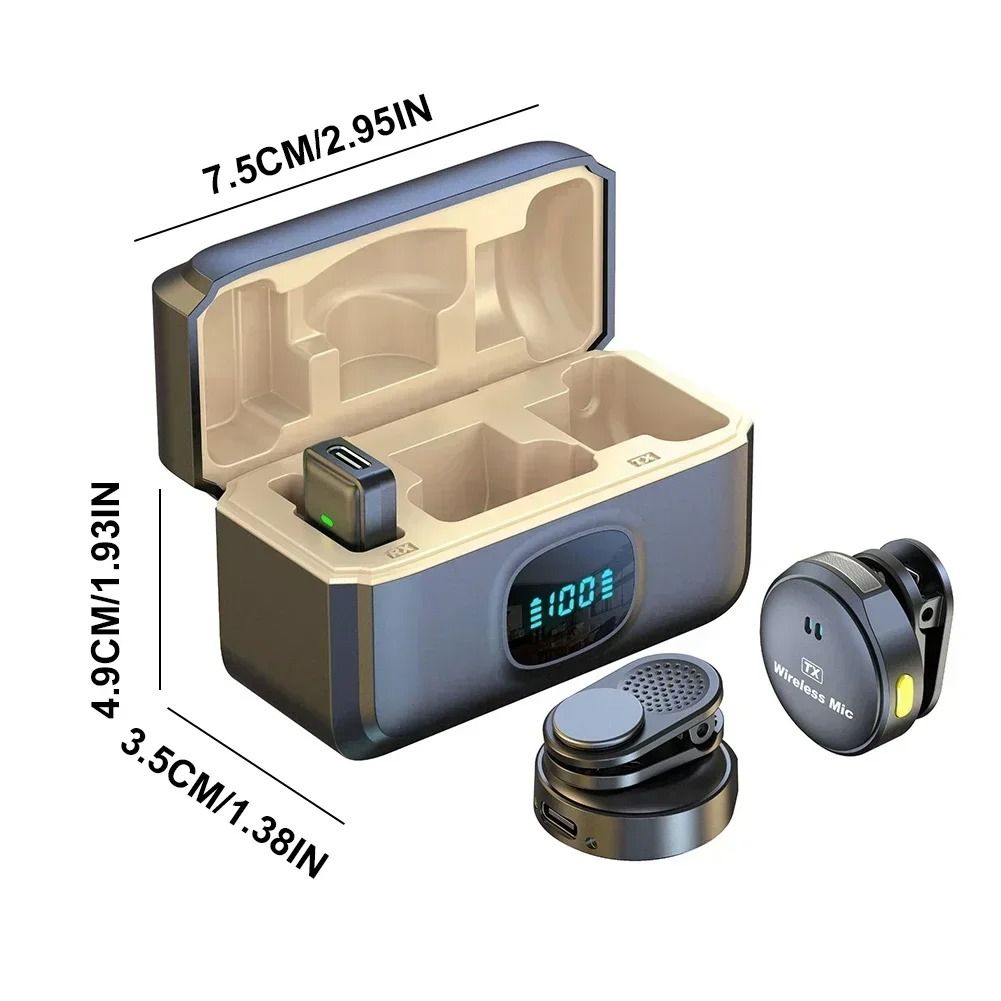 2pcs/set Wireless Magnetic Button Collar Microphone 164ft Range Lapel Mic 40H Battery Lavalier Mic with Charging Case for Video Recording With Power Bank