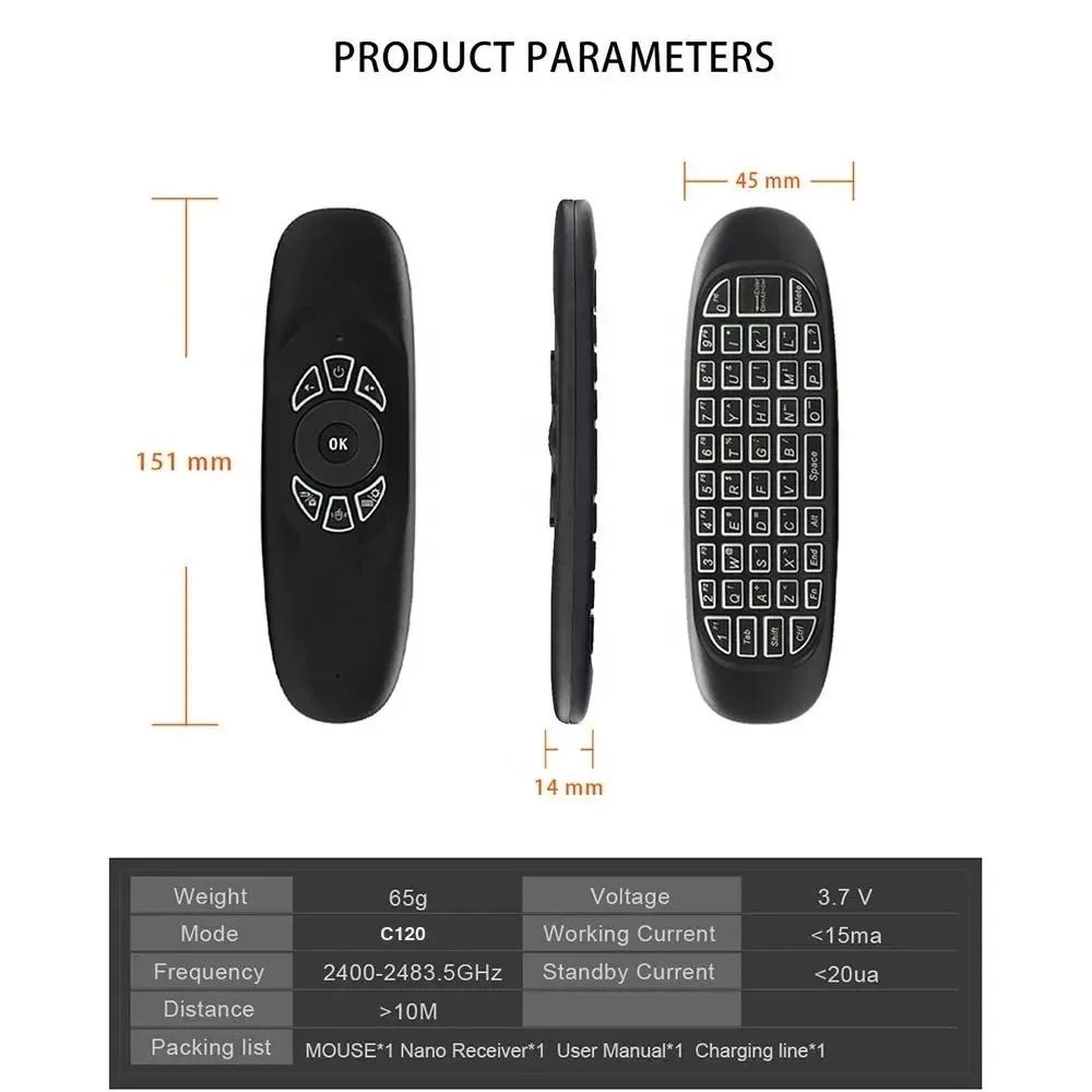 C120 Backlight Air Mouse 2.4G RF Wireless Mini Keyboard Smart Gyroscope Keyboard Game Play Remote Control For Android Smart TV Box
