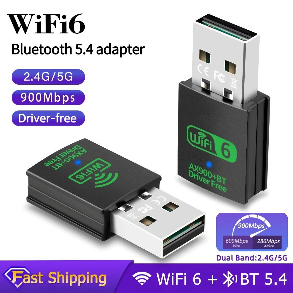 Wi-Fi 5 600Mbps/Wi-Fi 4 150Mbps/Wi-Fi 6 900Mbps USB WiFi Adapter 2in1 Dongle Dual Band 2.4G/5GHz USB Network Card Wireless Wlan Receiver Driver Free
