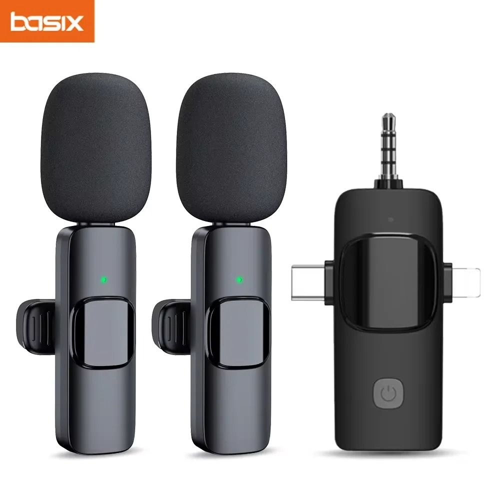 3 in 1  Type-C/3.5mm/Lightning ios 2.4G Wireless Lavalier Lapel  Microphone  Omnidirectional Condenser Mic  For iPhone Android Phone Camera Speaker Audio Video Recording Mic Live Broadcast Gaming
