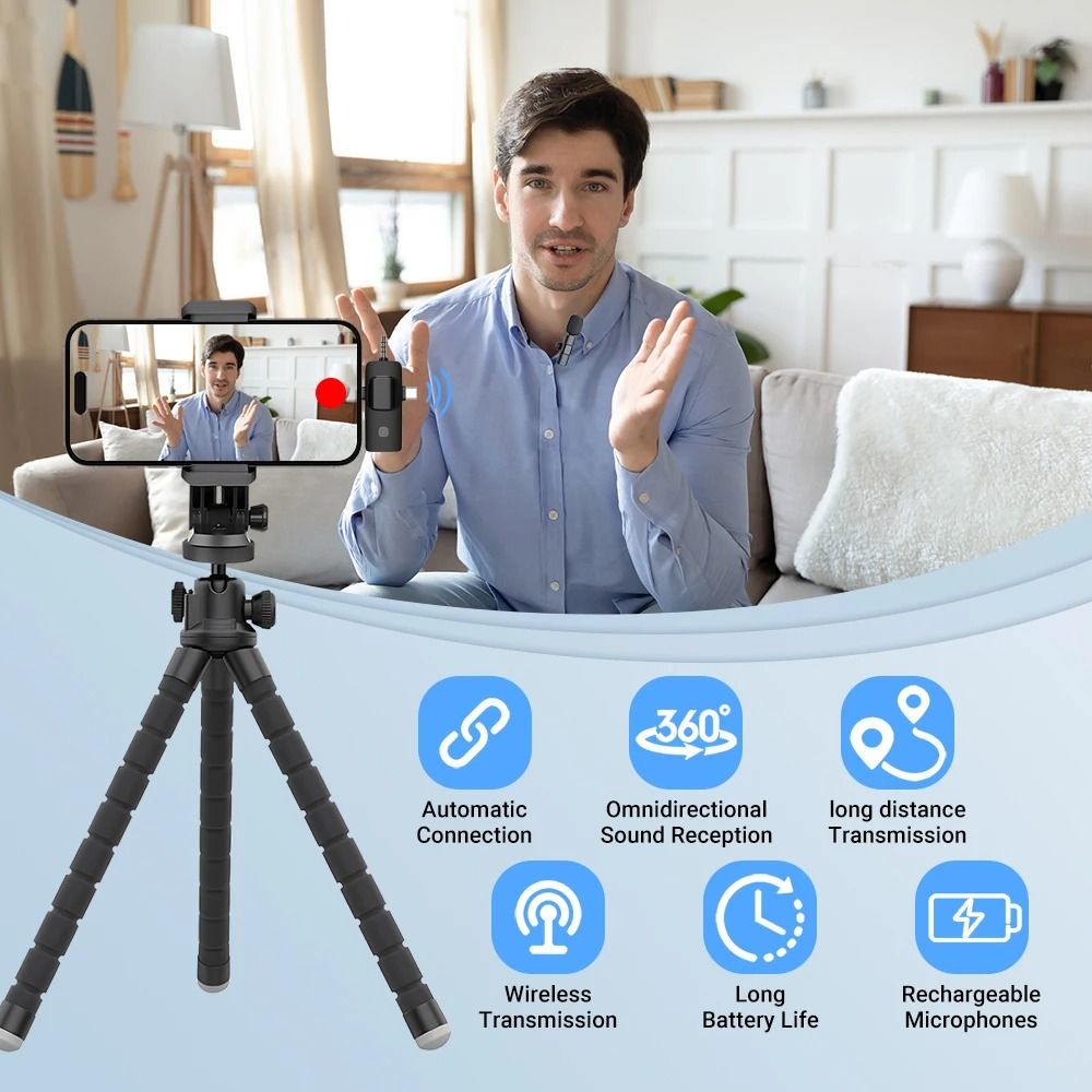 3 in 1  Type-C/3.5mm/Lightning ios 2.4G Wireless Lavalier Lapel  Microphone  Omnidirectional Condenser Mic  For iPhone Android Phone Camera Speaker Audio Video Recording Mic Live Broadcast Gaming