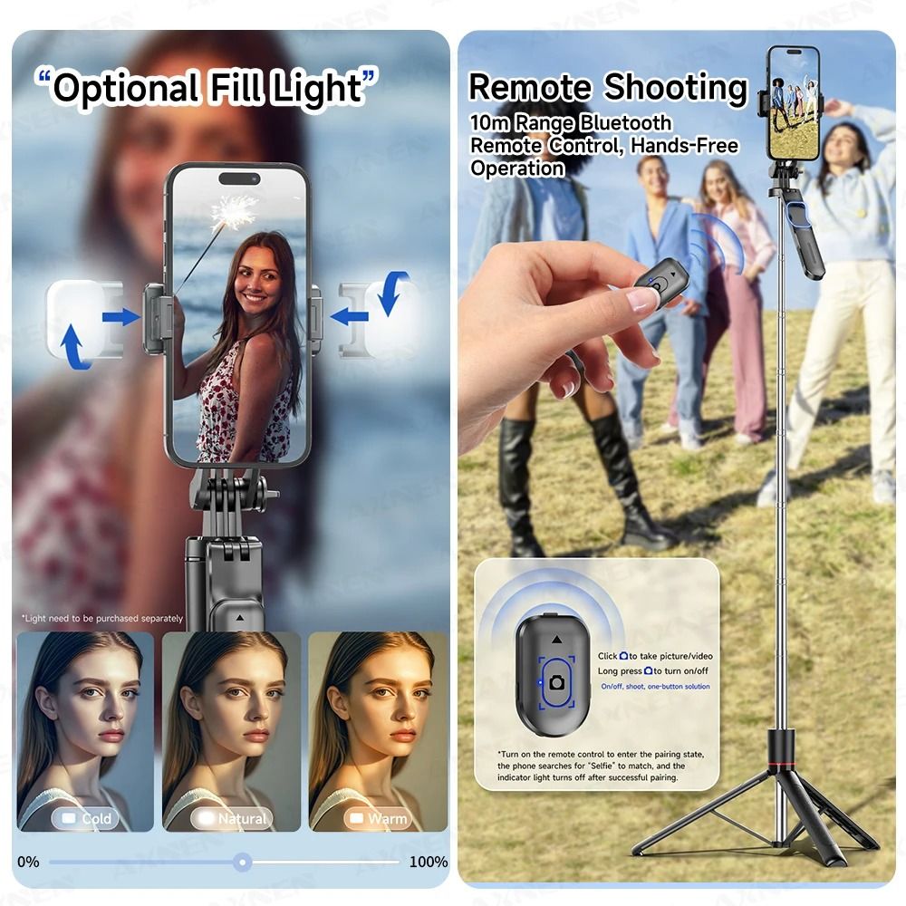 Phone Selfie Stick Tripod Wireless Phone Holder With 1708mm Long 8-Section Pole Bluetooth Remote 360° Rotation 1/4 Interface For Phone Camera Vlog Photo Video