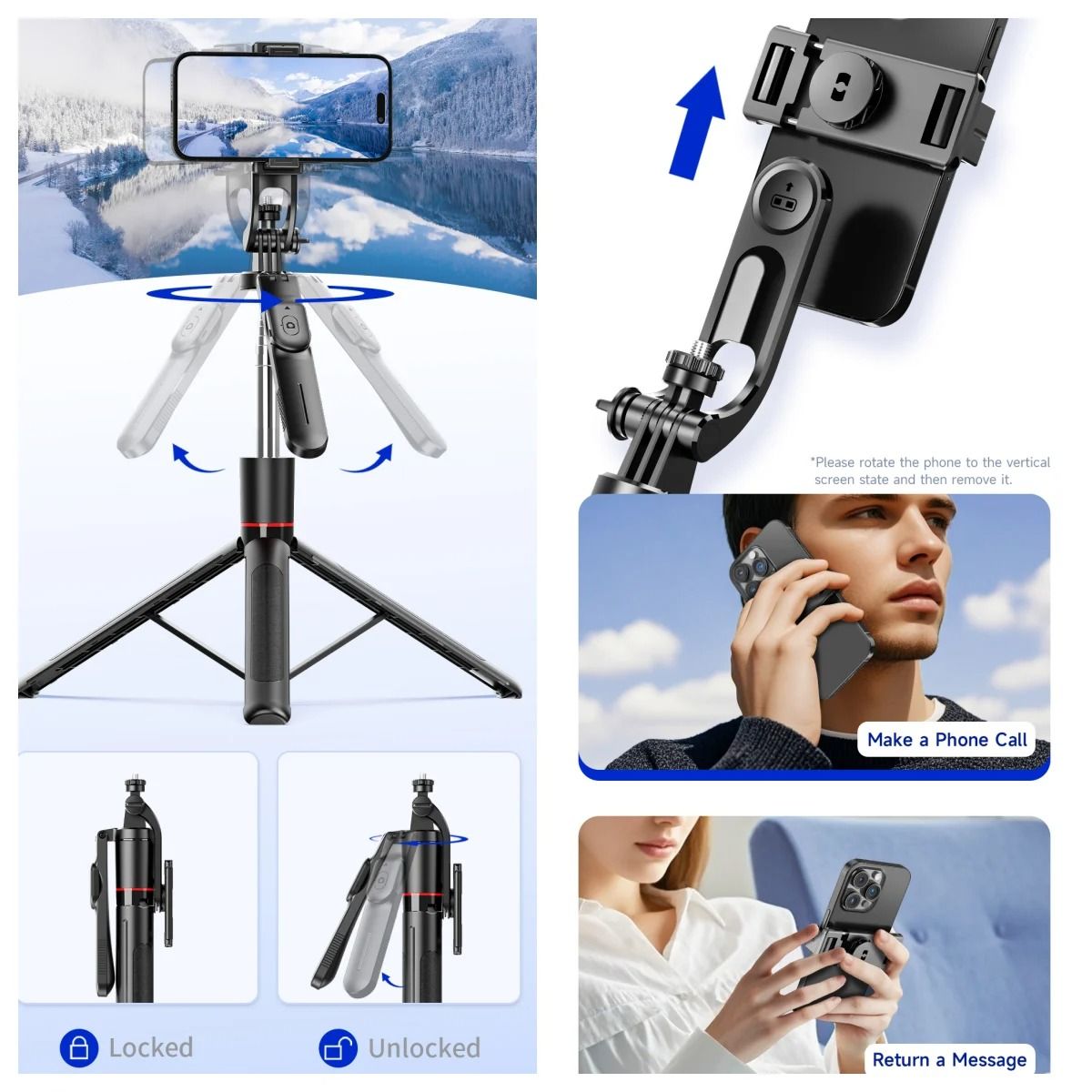 Phone Selfie Stick Tripod Wireless Phone Holder With 1708mm Long 8-Section Pole Bluetooth Remote 360° Rotation 1/4 Interface For Phone Camera Vlog Photo Video