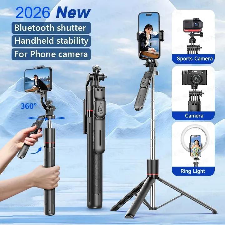 Phone Selfie Stick Tripod Wireless Phone Holder With 1708mm Long 8-Section Pole Bluetooth Remote 360° Rotation 1/4 Interface For Phone Camera Vlog Photo Video