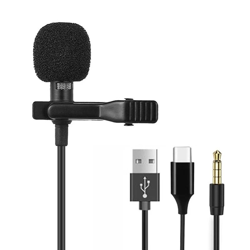 Portable Mini Lavalier Microphone  Wired 3.5mm/Type-C/USB Microphone  Metal Clip Lapel Mic  For Mobile Phone Laptop DSLR Camera Lound Speaker