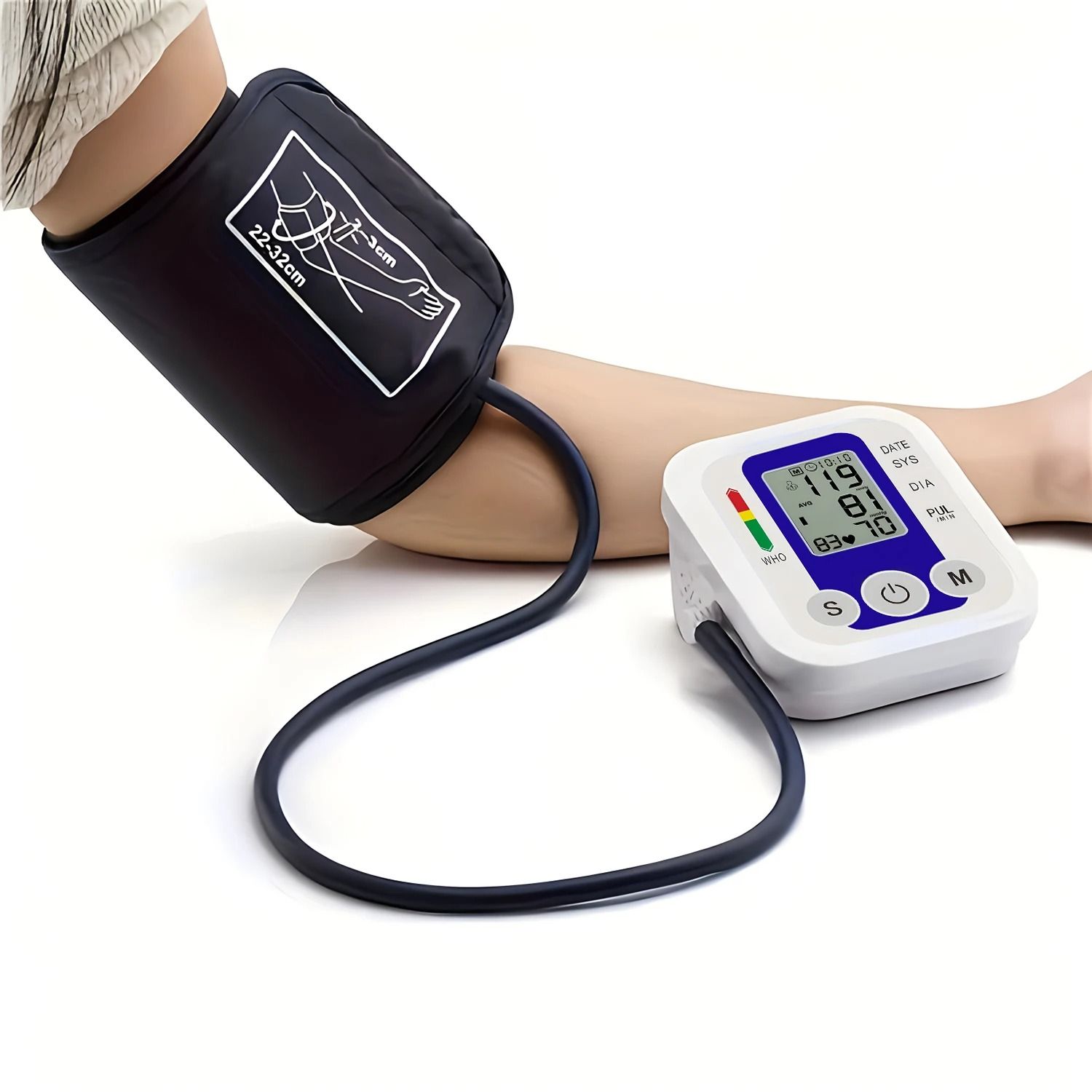 Portable Digital Upper Arm Blood Pressure Monitor Measurement Tool Portable LCD Digital Tonometer Sphygmomanometer Tensiometer Heart Rate Pulse Meter BP Monitor