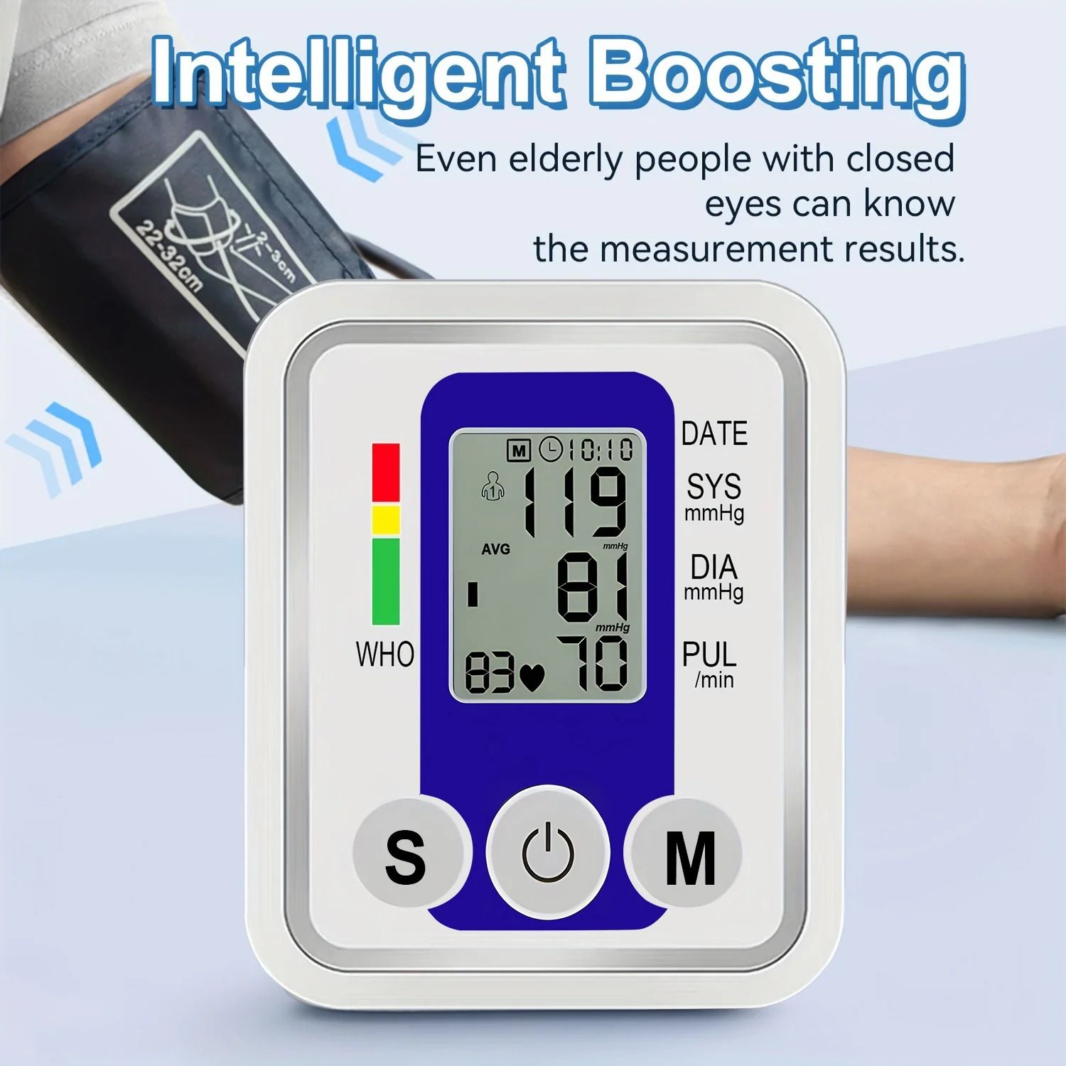 Portable Digital Upper Arm Blood Pressure Monitor Measurement Tool Portable LCD Digital Tonometer Sphygmomanometer Tensiometer Heart Rate Pulse Meter BP Monitor