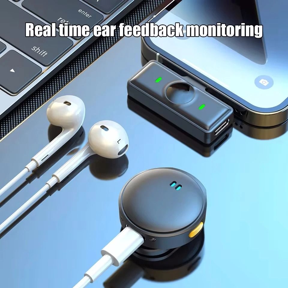 2pcs/set Wireless Magnetic Button Collar Microphone 164ft Range Lapel Mic 40H Battery Lavalier Mic with Charging Case for Video Recording With Power Bank