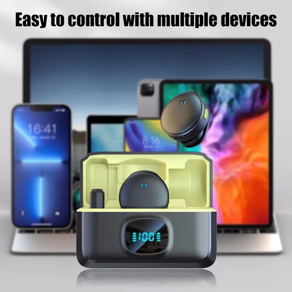 2pcs/set Wireless Magnetic Button Collar Microphone 164ft Range Lapel Mic 40H Battery Lavalier Mic with Charging Case for Video Recording With Power Bank