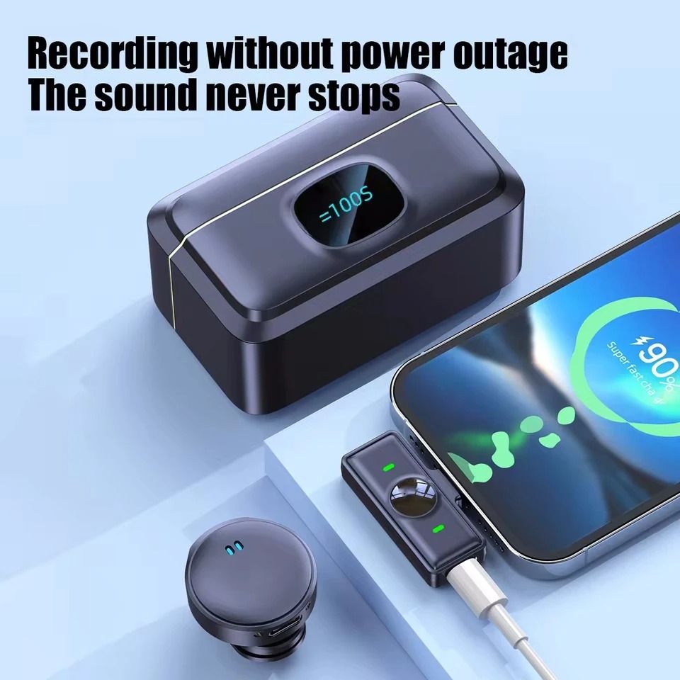 2pcs/set Wireless Magnetic Button Collar Microphone 164ft Range Lapel Mic 40H Battery Lavalier Mic with Charging Case for Video Recording With Power Bank