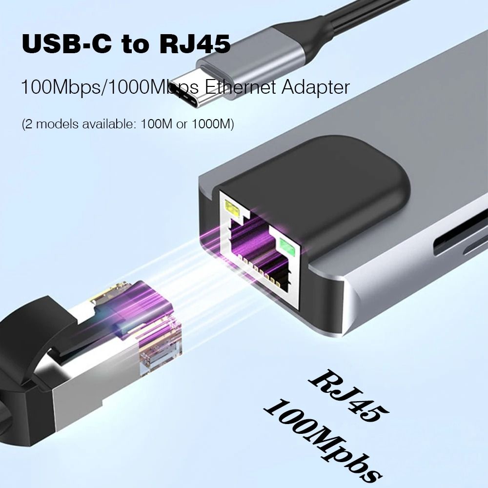 8/4 in 1 USB 3.0 Type C HUB USB C Docking Station to HDMI 4K 30HZ Type C to RJ45 100Mbps Ethernet Adapter VGA Extender Headphone PD 100W
