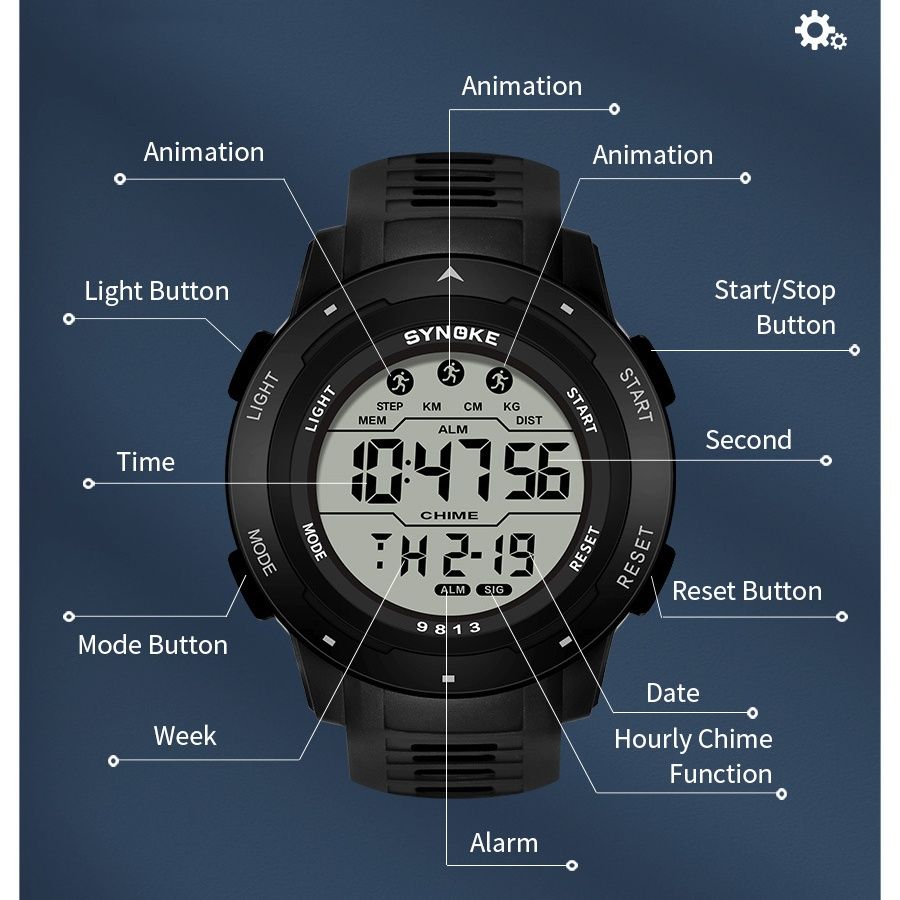 Fashion Men Multi-functional Sport Watch Outdoor Waterproof Week Date Display Digital Watches with Alarm Clock & Stopwatch Function