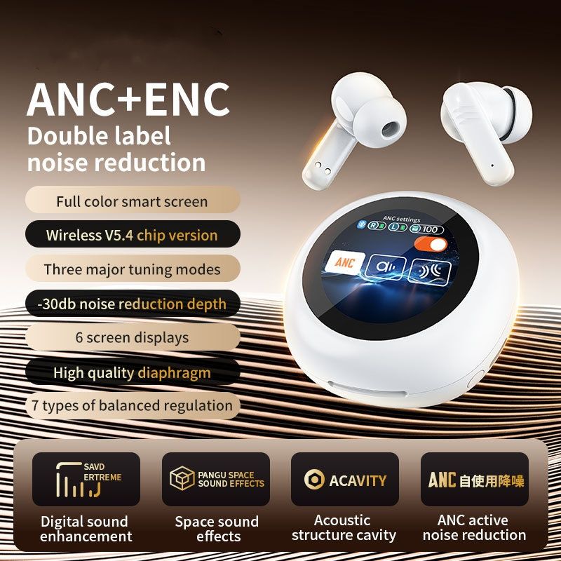 Smart Color Touch Screen TWS Earbuds HIFI ANC+ENC Noise Reduction Music Headphone True Wireless Bluetooth 5.4 Stereo Game Earphone