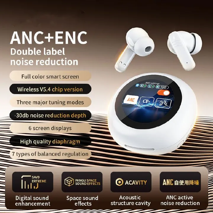 Smart Color Touch Screen TWS Earbuds HIFI ANC+ENC Noise Reduction Music Headphone True Wireless Bluetooth 5.4 Stereo Game Earphone