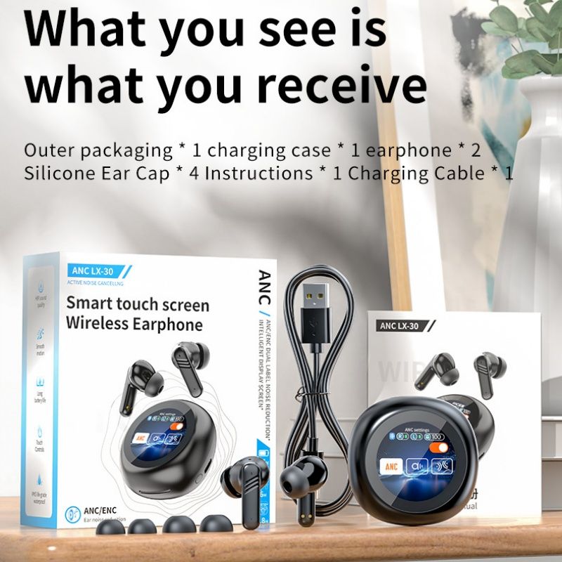 Smart Color Touch Screen TWS Earbuds HIFI ANC+ENC Noise Reduction Music Headphone True Wireless Bluetooth 5.4 Stereo Game Earphone